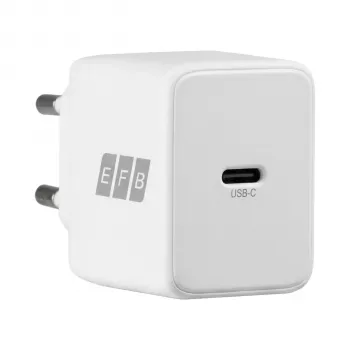 EFB Elektronik G201CE 20W USB-C GaN sienas lādētāja komplekts ar 2m USB-C kabeli, PD3.0 un QC3.0, balts