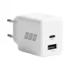 EFB Elektronik G201A1CE 20W GaN USB-C PD3.0 + USB-A QC3.0 sienas lādētāja komplekts ar 2m USB-C kabeli, balts