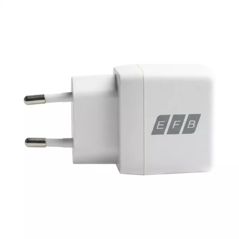 EFB Elektronik G201A1CE 20W GaN USB-C PD3.0 + USB-A QC3.0 sienas lādētāja komplekts ar 2m USB-C kabeli, balts