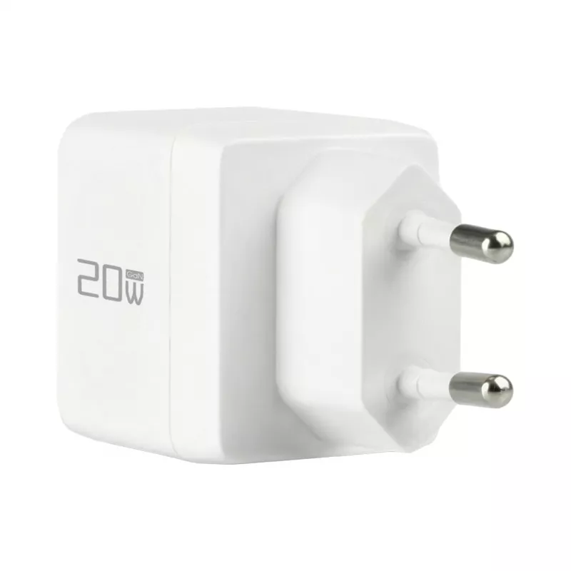 EFB Elektronik G201A1CE 20W GaN USB-C PD3.0 + USB-A QC3.0 sienas lādētāja komplekts ar 2m USB-C kabeli, balts