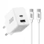 EFB Elektronik G301A1CE 30W GaN USB-C PD3.0 + USB-A QC3.0 sienas lādētājs ar 2m USB-C kabeli, balts