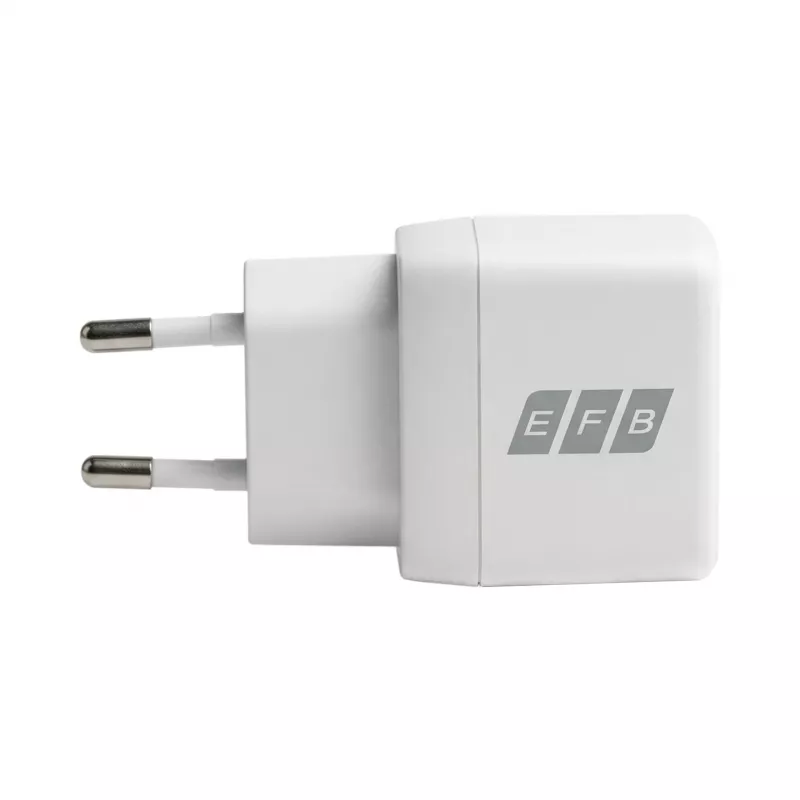 EFB Elektronik G301A1CE 30W GaN USB-C PD3.0 + USB-A QC3.0 sienas lādētājs ar 2m USB-C kabeli, balts