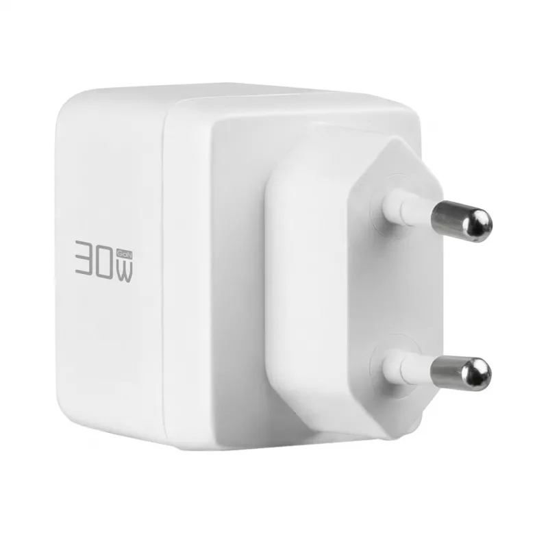 EFB Elektronik G301A1CE 30W GaN USB-C PD3.0 + USB-A QC3.0 sienas lādētājs ar 2m USB-C kabeli, balts