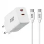 EFB Elektronik G452CE 45W Dual USB-C GaN sienas lādētājs ar 2m USB-C kabeli, balts