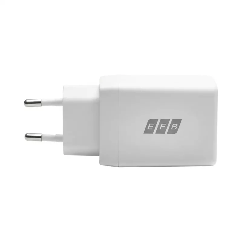 EFB Elektronik G452CE 45W Dual USB-C GaN sienas lādētājs ar 2m USB-C kabeli, balts