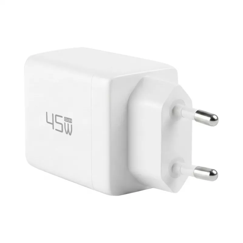 EFB Elektronik G452CE 45W Dual USB-C GaN sienas lādētājs ar 2m USB-C kabeli, balts