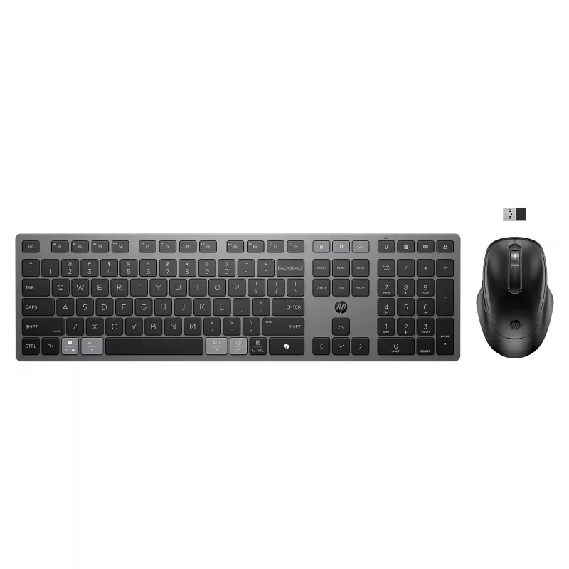 HP 725 - bezvadu klaviatūras un peles komplekts - daudzfunkcionāls, uzlādējams, ar superkondensatoru - pilna izmēra - bezvadu - Nightfall Black