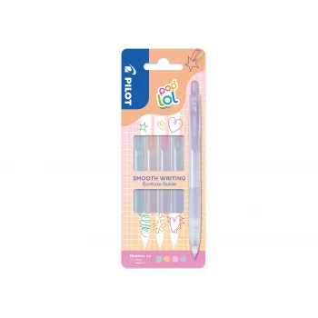PILOT pop'lol gēla pildspalvu komplekts Pastel 0,4 mm, dažādas krāsas, 4 pildspalvas (BL-PL-7-KUV/P/O/G-S4P)