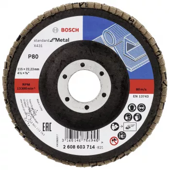 Bosch X431 Standard atloka disks metālam, taisns, 115 mm, graudainība 80, stiklašķiedras pamatne 2608603714