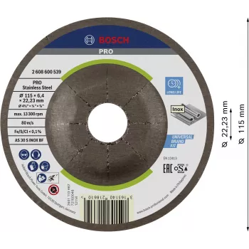Bosch Accessories 2608600539 Iegremdētā centra slīpēšanas disks 115 mm x 22,23 mm, alumīnija oksīds, graudainība 24, 1 gabals