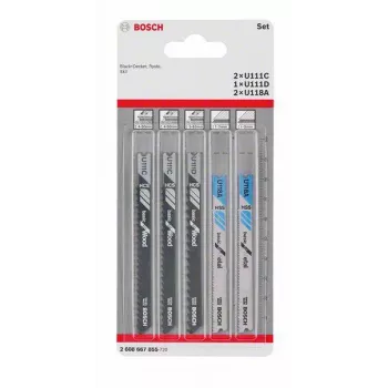 Bosch Accessories 2608667855 Basic zāģa asmeņu komplekts koksnei un metālam, 5 gab., universāls stiprinājums