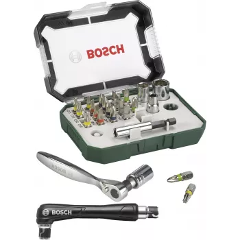 Bosch Accessories Promoline 2607017392 27 daļu skrūvgriežu uzgaļu komplekts ar rievotajiem, Phillips, Pozidriv, sešstūra un Torx uzgaļiem un glabāšanas maciņu