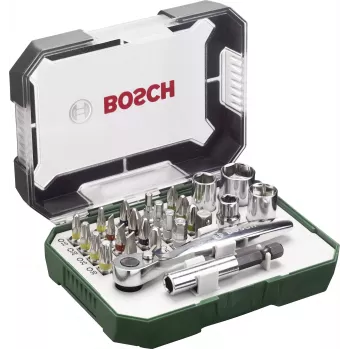 Bosch Accessories Promoline 2607017392 27 daļu skrūvgriežu uzgaļu komplekts ar rievotajiem, Phillips, Pozidriv, sešstūra un Torx uzgaļiem un glabāšanas maciņu