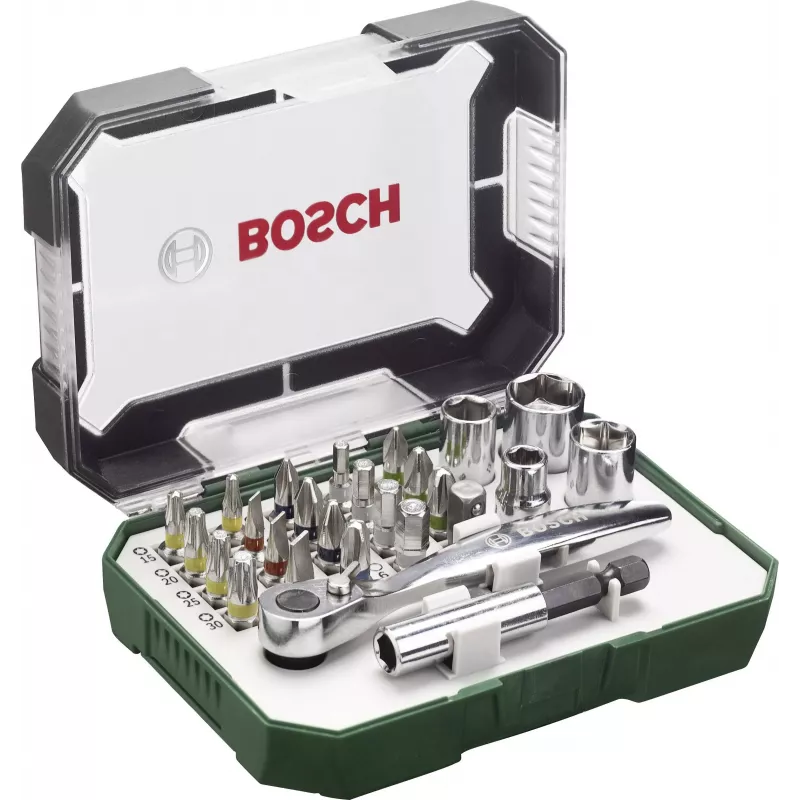 Bosch Accessories Promoline 2607017392 27 daļu skrūvgriežu uzgaļu komplekts ar rievotajiem, Phillips, Pozidriv, sešstūra un Torx uzgaļiem un glabāšanas maciņu