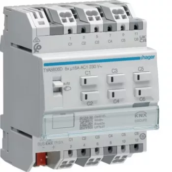 Hager TYAS606D KNX Secure slēdžu/žalūziju izpildmehānisms 6/3-kārtīgs 16A C-slodze