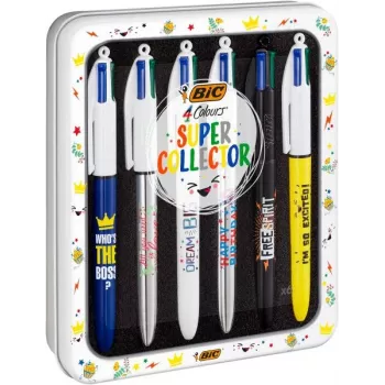 BIC 4 Colours lodīšu pildspalva, 6 gab. iepakojums, zils korpuss, 4 tintes krāsas (zila, sarkana, zaļa, melna), 1,0 mm vidējs uzgalis 9926071
