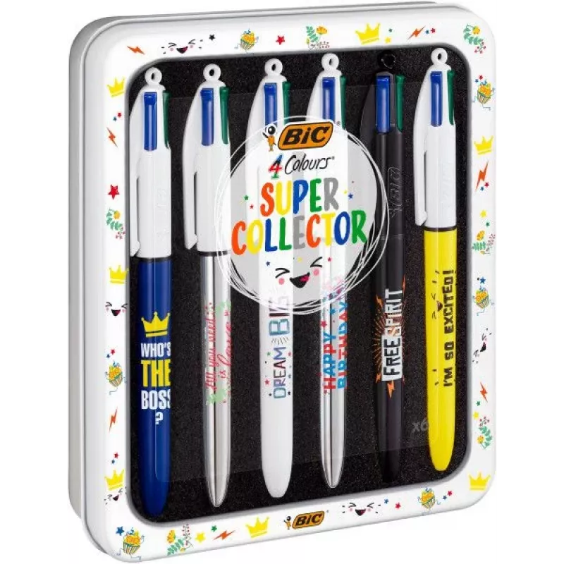 BIC 4 Colours lodīšu pildspalva, 6 gab. iepakojums, zils korpuss, 4 tintes krāsas (zila, sarkana, zaļa, melna), 1,0 mm vidējs uzgalis 9926071