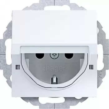 HAGER WAS1213WG Schuko kontaktligzda ar vāciņu, 45° ieliekama, polāri balta
