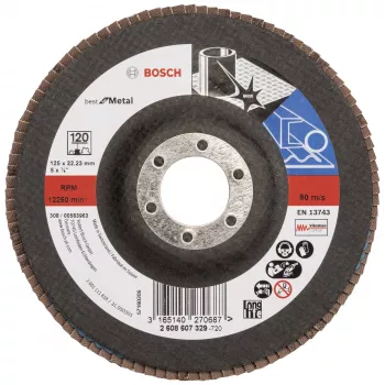 BOSCH X-LOCK leņķa slīpēšanas diski 125 mm P120 cirkonija alumīnija konusveida metālam 2608607329