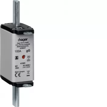 HAGER LNH1100MK NH1C 100A 500V gG drošinātāja ieliktnis ar augšējo indikatoru, neatslēdzams