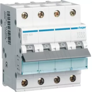 Hager MBN420 4 polu automātiskais slēdzis B raksturlīkne 20A 6kA