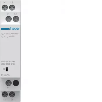 Hager EUU100 fāžu kontroles relejs, 3 fāžu, 1 pārslēgkontakts, 3x230/400V AC