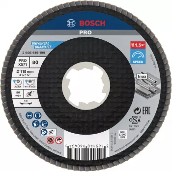 Bosch Accessories 2608619199 X-LOCK leņķa slīpēšanas diski ar līstītēm 115 mm, graudainība 80, cirkonija alumīnija oksīds, konusveida Type 29 metālam, 1 gabals
