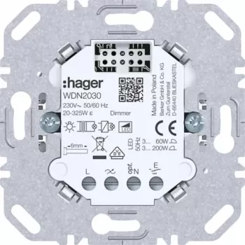 HAGER WDN2030 universālais dimmera ievietojamais modulis, 1-gang, iekļaujamais, 230V, 300W/100W LED