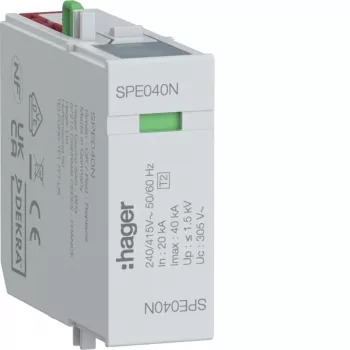 Hager SPE040N Pārsprieguma aizsardzības modulis N-PE Type 2 SPD 255V 20kA/40kA 1.5kV
