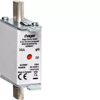 Hager LNH0035M NH000 gG 500V 35A drošinātāja ieliktnis ar K-Melder sitiena indikatoru