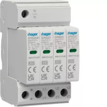 Hager SPB420 2. tipa pārsprieguma aizsargs 3P+N 275V AC 40kA DIN sliedei