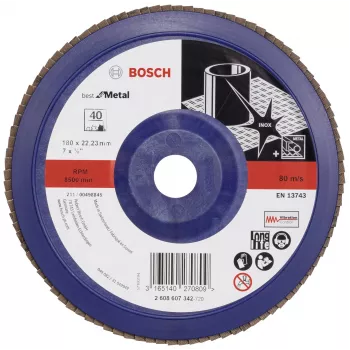 Bosch X571 Best for Metal lameldisks, 180 mm diametrs, 22,23 mm urbums, cirkonija alumīnija abrazīvs, graudainība 40, 1 gab. 2608607342