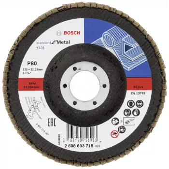Bosch X431 Standard slīpēšanas ziedlapa metālam, taisna, 125 mm, graudainība 80, stikla šķiedras pamatne 2608603718