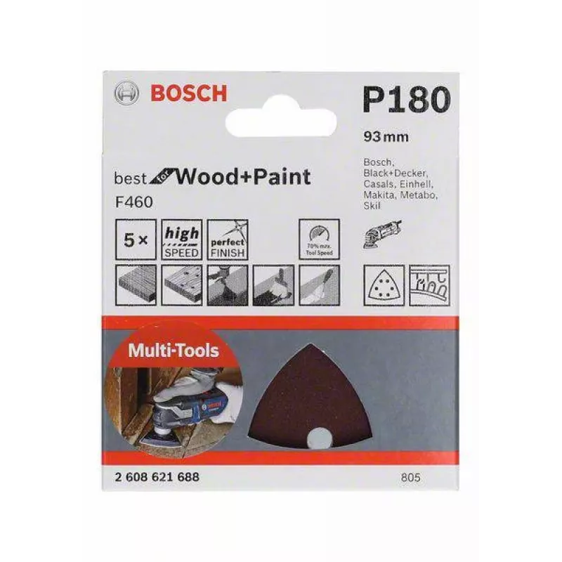 Bosch 2608621688 Delta slīppapīrs, graudainība 180, 93 mm, 5 gab.