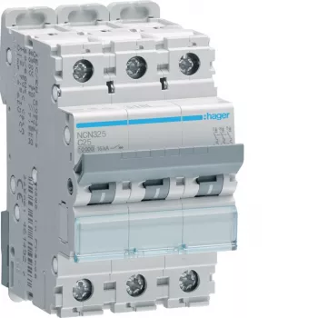 HAGER NCN325 3-polige C-Charakteristik 25A MCB, 10kA, 3 Module