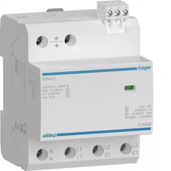 HAGER SPA412 kombinētais pārsprieguma aizsargs Type 1+2+3, 12.5kA, TNS/TT, 4-poliem, 230/400V