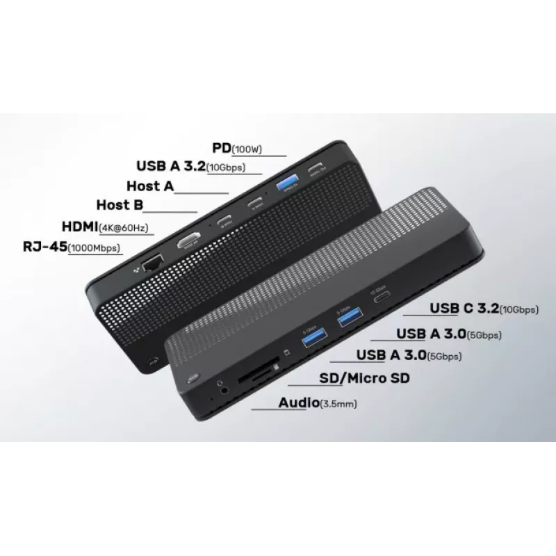 EXERTIS CONNECT KVM komutators ar dokstaciju, HDMI 4K Ultra HD, LAN, 4 portu USB centrmezgls, audio, karšu lasītājs (061110)