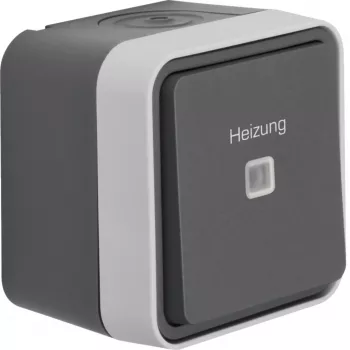 Hager WNC016 virsapmetuma vadības pārslēgšanas slēdzis ar apzīmējumu 'Heizung', IP55, pelēks
