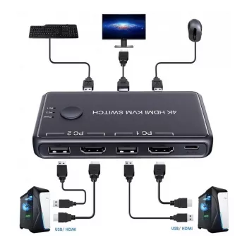 Exertis Connect Mini KVM Switch, 2 portu, HDMI / USB (060182)