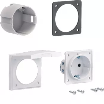 HAGER ZY02SD Schuko kontaktligzdas montāžas komplekts flanšu stiprinājumam, 1 vietas, 250 V, 16 A, balts