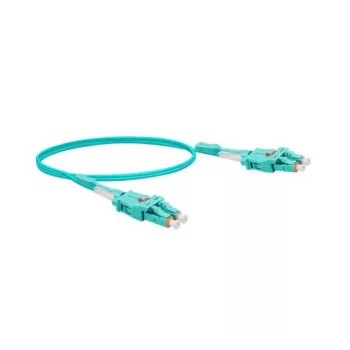 EXERTIS CONNECT Uniboot optiskās šķiedras komutācijas kabelis, 50/125 µm, OM3, LC Duplex/LC Duplex, UPC, akvamarīna krāsā, 1.0 m (392941)