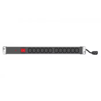 EXERTIS CONNECT 19 inch 1U statīva PDU, 12 x IEC C13 kontaktligzdas, Schuko ieeja, 2,5 m kabelis, alumīnijs, melns (808903)