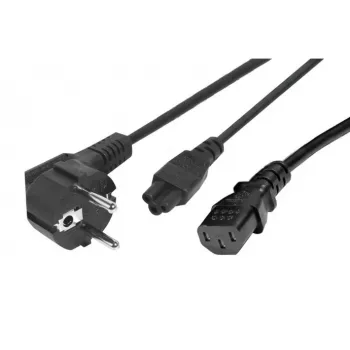 Exertis Connect barošanas sadalītāja kabelis - CEE 7/7 tēviņš uz IEC C5 un C13 mātīte, 10A 250V, 1,2m galvenais / 0,6m atzari, melns 808411