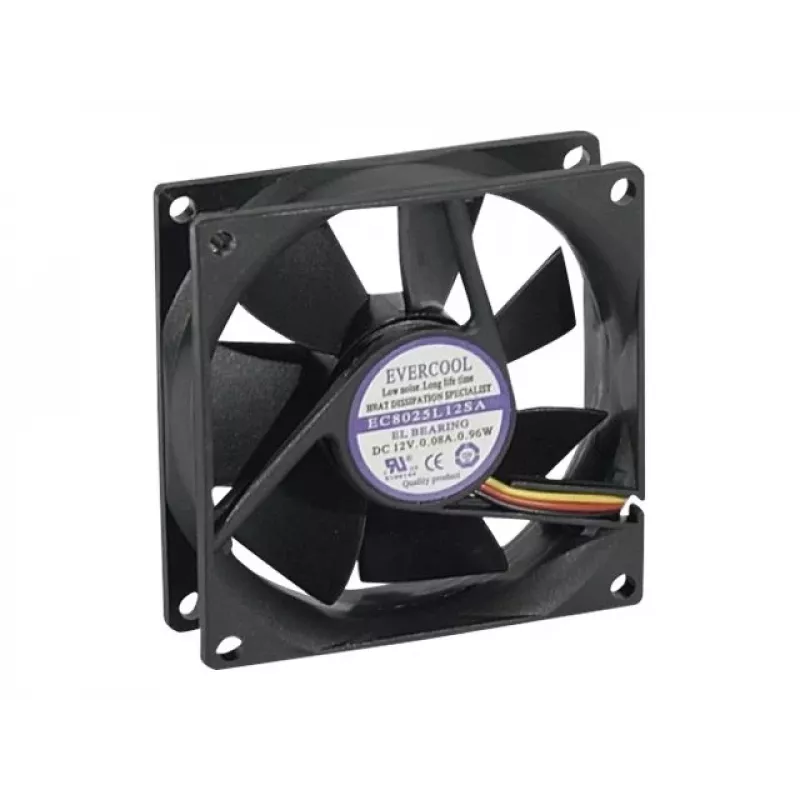 Exertis Connect Evercool 80 mm korpusa ventilators - Sleeve gultnis, 2000 RPM, 26.5 CFM, melns 910184