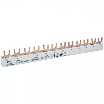 ETI 002921268 Vara kopnes IZ10/L1NL2NL3N/12 ETIMAT 1P+N automātslēdžiem, 690V, 63A, dakšveida