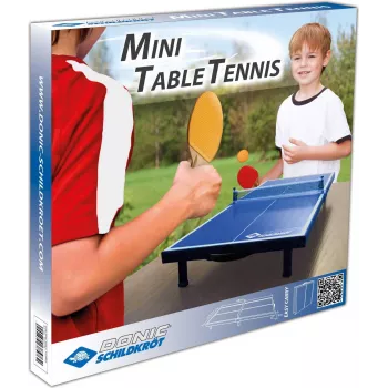DONIC SCHILDKRÖT Mini galda tenisa galds ar piederumiem, zils, salokāms, 68 x 33 x 9 cm, ar 2 raketēm, tīklu, 2 bumbiņām 838576