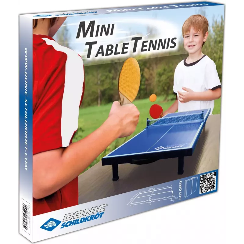 DONIC SCHILDKRÖT Mini galda tenisa galds ar piederumiem, zils, salokāms, 68 x 33 x 9 cm, ar 2 raketēm, tīklu, 2 bumbiņām 838576