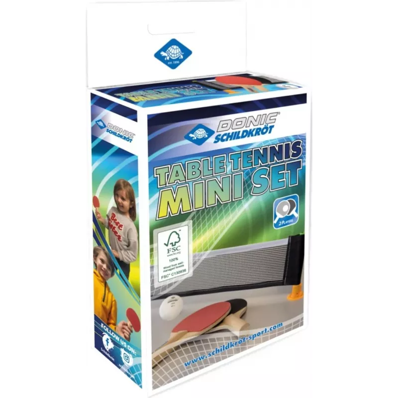 DONIC SCHILDKRÖT mini galda tenisa komplekts - 2 FSC raketes (140 x 90 mm), bumbiņa, tīkls 788460