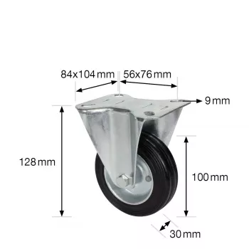 Wagner design yourself Nefiksēts ritenis RO 8104, 100 mm ritenis, sudraba korpuss, melns PP ritenis, 100 kg slodze 4810401