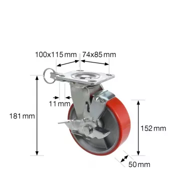 Wagner design yourself smagās slodzes grozāmais ritenis RO 0115 sarkans 100 mm 150 kg 4011501